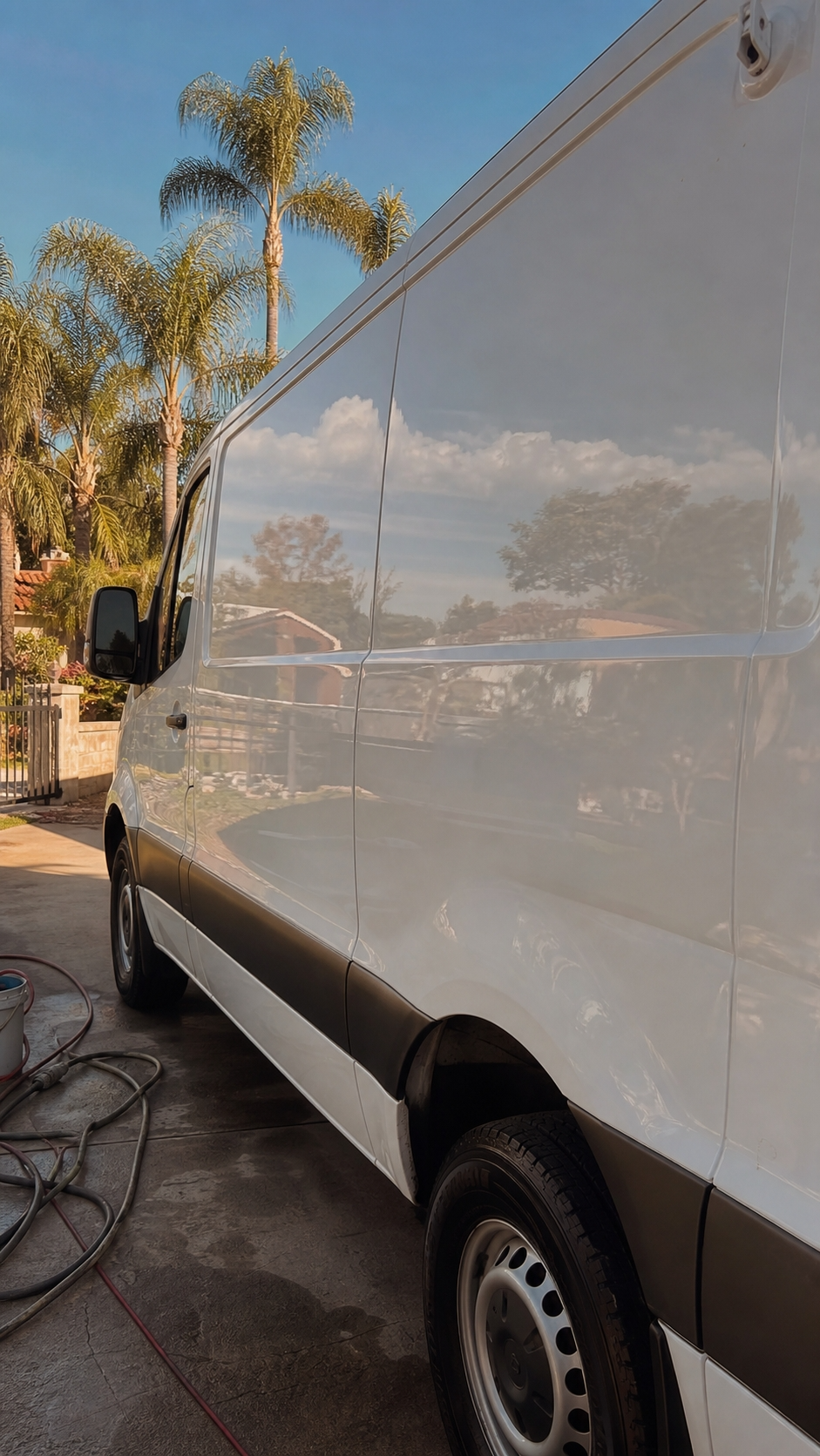 White van exterior mirror shine
