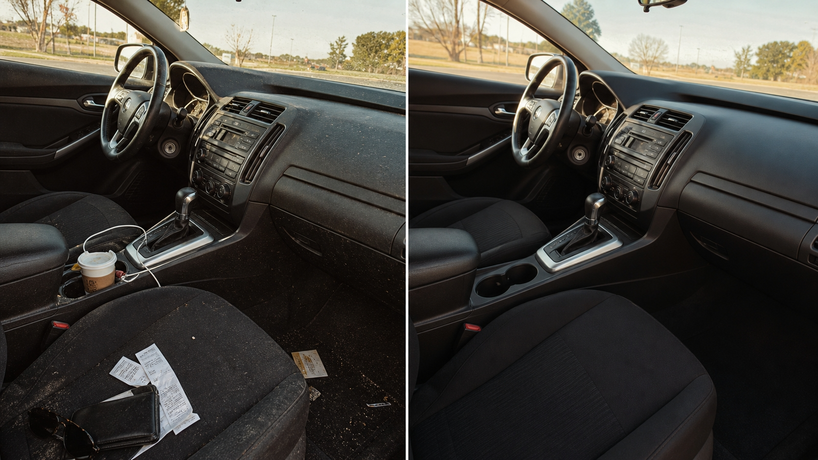 Dashboard before and after cleaning