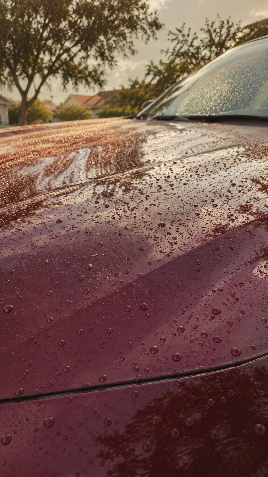 Fresh ceramic coating water beads closeup